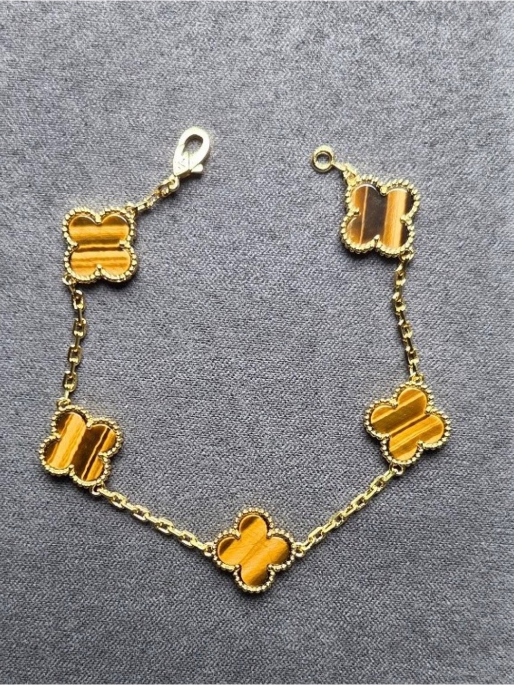 Gold-Tone Clover Link Bracelet with Tiger Eye Inlay